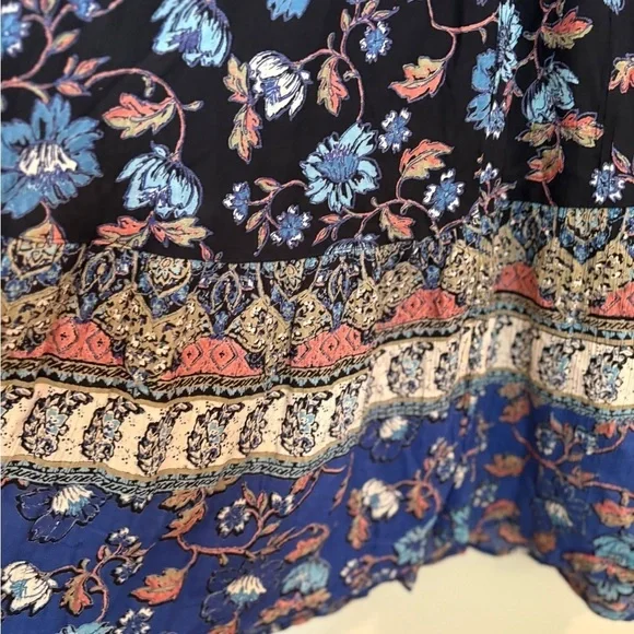 Angie Floral Flare Sleeve Blue Ruffle Smocked Boho Cottagecore Dress Size M - Picture 15 of 16